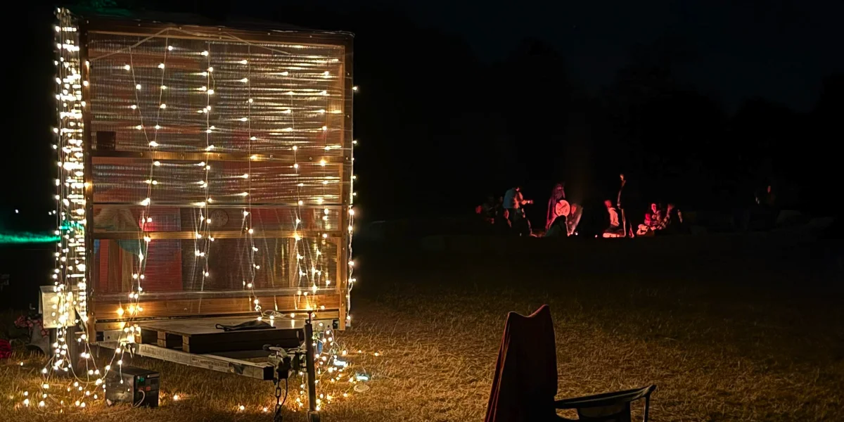 Portable cold plunge tub next to our mobile sauna